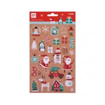 Apli Bolsa de Pegatinas Navideñas - Textura Kraft - Detalles con Purpurina Blanca - Adhesivo Permanente - Diseños Surtidos - Estimula Creatividad Infantil