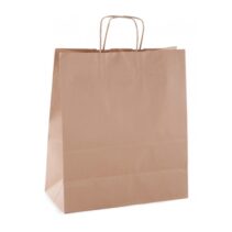 Apli Pack de 50 Bolsas Kraft - Alta Resistencia - Asas Rizadas - Reutilizables y Reciclables - Color Marron