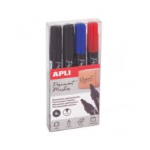 Apli Pack de 4 Rotuladores Permanentes Punta Redonda - Resistentes al Agua - Multifuncionales - para Metal