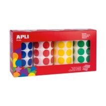 Apli Pack de 4 Rollos de Gomets Redondos - Adhesivo Permanente - 7.080 Gomets - Ideal para Guarderias - Adhesivo Base Agua - Libre de Disolventes - Colores Surtidos