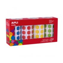 Apli Pack de 4 Rollos de Gomets Hexagonales - Adhesivo Permanente - 7.080 Gomets - Ideal para Guarderias - Adhesivo Base Agua - Libre de Disolventes - Colores Surtidos