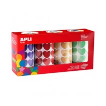 Apli Pack de 4 Rollos de Gomets en Forma de Corazones - Ideal para Guarderias - Fomenta Psicomotricidad Fina y Creatividad - 5.640 Gomets Totales