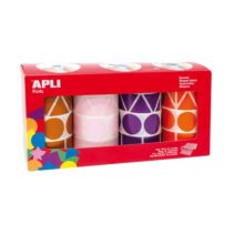 Apli Pack de 4 Rollos de Gomets Adhesivo Permanente - Formas Variadas - Fomenta Psicomotricidad y Creatividad - Adhesivo Base Agua - Color Lila