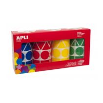 Apli Pack de 4 Rollos de Gomets Adhesivo Permanente - Formas Geometricas - Ideal para Guarderias - Desarrollo Psicomotor - Alta Calidad y Seguridad - Color Amarillo