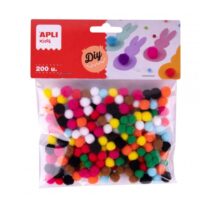 Apli Pack de 200 Mini Pompones de Ø 8mm - Ideal para Manualidades Escolares y Talleres Infantiles - Estimula la Imaginacion y Creatividad Infantil - Colores Surtidos