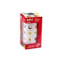 Apli Rollo de Gomets Frutas - Adhesivo Permanente - 900 Gomets - Formas Surtidas - Ideal para Guarderias - Desarrolla Psicomotricidad Fina y Creatividad