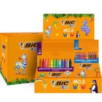 Bic Kids Expositor de 12 Packs de 12 Rotuladores Couleur + 12 Packs de 12 Lapices de Colores Evolution Stripes - Colores Surtidos