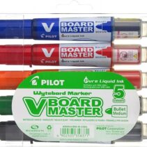 Pilot V-Board Master Begreen Pack de 5 Rotuladores para Pizarra Blanca - Punta Redonda 6mm - Trazo 2.3mm - 91% Plastico Reciclado - Recargable - Colores Surtidos