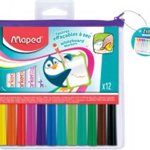 Maped Marker'Peps Pack de 12 Rotuladores para Pizarra Blanca - Punta de Bala 1.5mm - Borrado en Seco - Practica Bolsa con Cremallera - Colores Surtidos