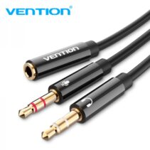 Vention Cable Estereo 2x Jack 3.5 Macho a Jack 3.5 Hembra - 0.3m - Color Negro