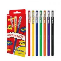 Pentel Mattehop Original Pack de 7 Boligrafos de Bola - Punta 1mm - Trazo 0.5mm - Tinta de Gel Opaca - Fabricado con 55% de Materiales Reciclados - Colores Surtidos