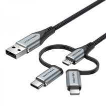 Vention Cable USB-A a USB-C/MicroUSB/Lightning Macho - 1m - Color Gris