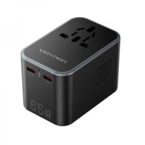 Vention Adaptador de Viaje Universal GaN 65W - 3 Puertos USB (C+C+A 65W/65W/30W) - Color Negro