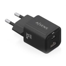 Aisens Cargador Gan USB-C 30W - Alta Eficiencia Energetica - Tecnologia AI para Carga Rapida - Multiples Protecciones de Seguridad - Compatible con USB-C y USB-A - Carga Simultanea