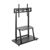 Aisens Eco Soporte de Suelo con Ruedas y Bandeja para DVD - Acero de Alta Resistencia - Pintura Electrostatica - Ruedas con Freno - Vesa Maximo 800x600mm - Carga Maxima 150Kg