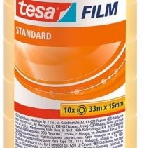 Tesa Tesafilm Standard Pack de 10 Cintas Autoadhesivas Transparentes 15mmx33m - Buena Adherencia y Alta Resistencia a la Luz UV - Sin PVC