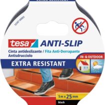 Tesa Cinta Adhesiva Antideslizante 25mm x 5m - Extremadamente Fuerte y Duradera - Adhesion muy Fuerte - Se puede Cortar a Mano - Color Negro