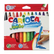 Carioca Jumbo Pack de 12 Rotuladores - Cuerpo Octogonal Maxi - Tinta Superlavable - Punta Maxi 6mm Bloqueada - Tapa Ventilada - Color Varios