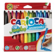 Carioca Jumbo Pack de 24 Rotuladores - Cuerpo Octogonal Maxi - Tinta Superlavable - Punta Maxi 6mm Bloqueada - Tapa Ventilada - Color Varios