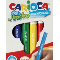 Carioca Pack de 6 Rotuladores Jumbo - Cuerpo Octogonal Maxi - Tinta Superlavable - Punta Maxi 6mm Bloqueada - Tapa Ventilada - Color Varios