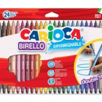 Carioca Birello Pack de 24 Rotuladores - Doble Punta Fina y Media - Tinta Superlavable No Toxica - Lavable de la Piel y Tejidos con Agua y sin Jabon - Color Varios