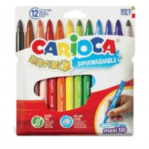 Carioca Bravo Pack de 12 Rotuladores - Cuerpo Octogonal Maxi - Tinta Superlavable - Punta Maxi 6mm Bloqueada - Tapa Ventilada - Color Varios