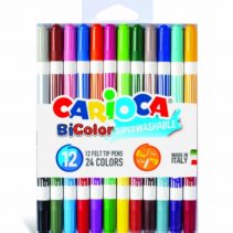 Carioca Bicolor Pack de 12 Rotuladores - Dos Colores por Rotulador - Tinta Superlavable - Punta Conica para Doble Trato de Escritura - Color Varios