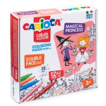 Carioca Create & Color Coloring Puzzle Magical Princess Pack de Puzle de 35 Piezas a Doble Cara para Colorear - Incluye 12 Rotuladores Superlavables - Color Varios