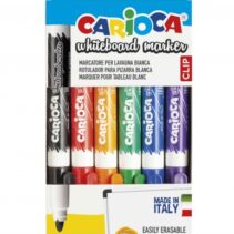 Carioca Pack de 6 Rotuladores para Pizarra Blanca Clip - Tapa con Clip - Se Borra Facilmente y Se Seca Rapidamente - Punta de Ø 4.5mm - Color Varios