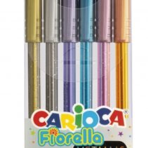 Carioca Fiorella Metallic Pack de 6 Boligrafos de Colores Tinta Gel - Punta de Bola 1mm - Cuerpo Transparente Fluo - Colores Metalicos Surtidos