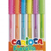 Carioca Fiorella Neon Pack de 6 Boligrafos de Colores Tinta Gel - Punta de Bola 1mm - Cuerpo Transparente Fluo - Colores Neon Surtidos