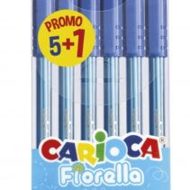 Carioca Fiorella Pack de 6 Boligrafos - Punta de Esfera - Cuerpo Transparente Fluo - Punta Ø 1mm - Escritura Brillante y Colorida - 5+1gratis - Color Azul