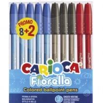 Carioca Fiorella Pack de 10 Boligrafos de Colores - Punta de Esfera - Cuerpo Transparente Fluo - Escritura Brillante y Colorida - 8+2gratis - Color Varios