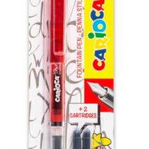 Carioca Pack de 1 Pluma Estilografica + 2 Cartuchos - Cartuchos Estandar de Tinta Azul - Escritura Suave y Precisa - Color Rojo