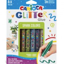 Carioca Glitter Glue Base Blister de 6 Tubitos de Cola de Color - Efecto Glitter - Aplicacion Directa - Secado en 30 Minutos - Color Varios