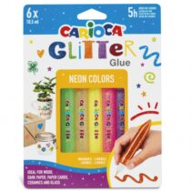 Carioca Glitter Glue Fluo Blister de 6 Tubitos de Cola de Color - para Decorar con Efecto Glitter - Se Aplica Directamente sobre la Superficie - Seca en 30 Minutos - Color Varios