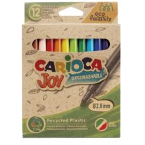 Carioca Joy Pack de 12 Rotuladores Punta Fina Eco Family - Tinta Superlavable - Punta Fina 2.8mm Bloqueada - Capuchon Ventilado - Color Varios