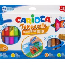 Carioca Temperello Pack de 24 Temperas Solidas - Colores Brillantes y Lavables - Gran Cobertura - Faciles de Mezclar - sin Disolventes - Acabado Satinado - Color Varios