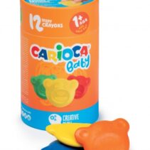 Carioca Teddy Crayons Pack de 12 Ceras de Colores - Certificadas a Partir de los 12 Meses - Diseñadas para Entrenar el Agarre Digital - Color Varios