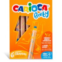 Carioca Baby 1+ 3In1 Pack de 6 Lapices - Lapiz Cera y Acuarela en Uno - Cuerpo Extragrande - Acuarelables - Sacapuntas Incluido - Colores Brillantes y Lavables - Color Varios