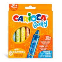 Carioca Pack de 8 Ceras Baby 2+ - Super Suaves - Gran Dimension para Facil Agarre - Escritura Suave - Colores Brillantes y Lavables - Acuarelables con Agua y Pincel - Color Varios