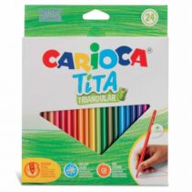 Carioca Tita Pack de 24 Lapices Triangulares - Cuerpo Triangular - Colores Brillantes y Lavables - Escritura Blanda - Mina Ø 3mm Segura y Resistente - No Se Astilla si Se Rompe - Color Varios