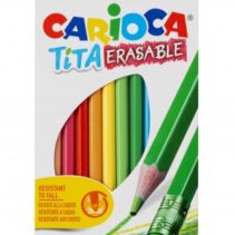 Carioca Tita Pack de 12 Lapices Borrables de Resina - Cuerpo Hexagonal - Colores Brillantes y Lavables - Escritura Blanda - Mina Ø 3mm - Color Varios