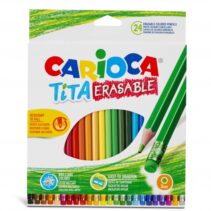 Carioca Tita Pack de 24 Lapices Borrables de Resina - Cuerpo Hexagonal - Colores Brillantes y Lavables - Escritura Blanda - Mina Ø 3mm - Color Varios