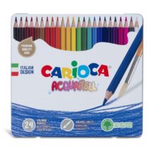 Carioca Acquarell Pack de 24 Lapices Acuarelables - Caja de Metal - Efecto Acuarela con Agua y Pincel - Colores Intensos y Brillantes - Escritura Blanda - Mina de Ø 3.3mm - Color Varios