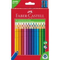 Faber-Castell Jumbo Junior Pack de 30 Lapices de Colores Triangulares + Sacapuntas - Mina Resistente a la Rotura - Lavable - Colores Surtidos