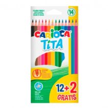 Carioca Tita Pack de 12 + 2 Lapices de Colores - Minas Resistentes - Colores Surtidos