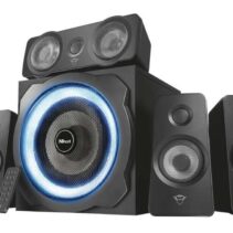 Trust Gaming GXT 658 Tytan Set de Altavoces 5.1 180W - Subwoofer de Madera - Iluminacion LED Azul - Bajos Profundos - Mando a Distancia - Color Negro