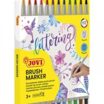 Jovi Felt Pens Estuche de 12 Rotuladores Doble Punta Pincel - Punta Fina y Flexible - Tinta Base Agua - Ideal para Lettering - Color Surtido