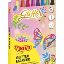 Jovi Glitter Marker Caja con 8 Rotuladores Efecto Purpurina - Tinta Base Agua - Grip Triangular Ergonomico - Punta Resistente - Tapon de Seguridad - Trazo Homogeneo - Color Surtido